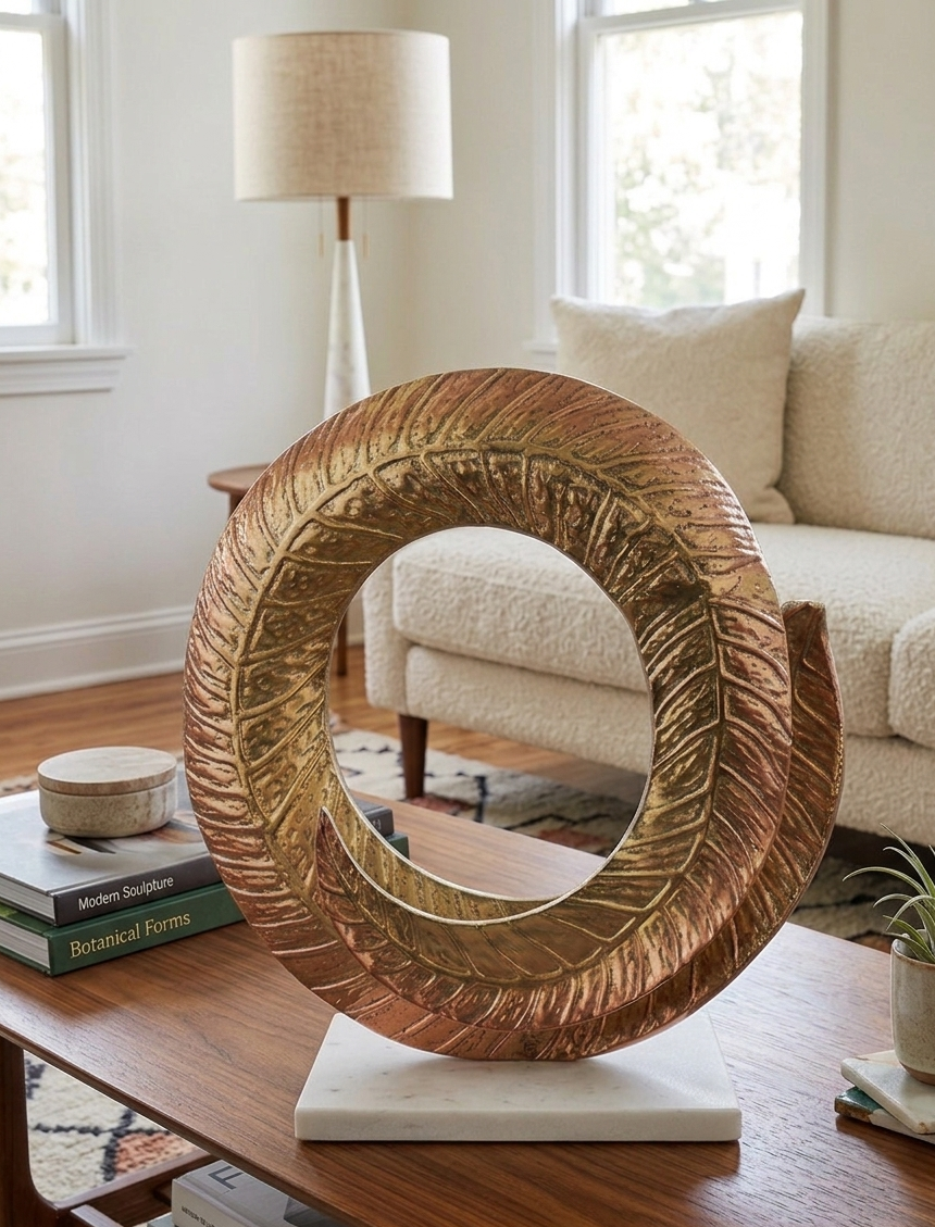 Golden Frond Spiral Abstract Tabletop Sculpture