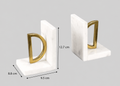 "D" Initial Bookends | White Marble & Brushed Brass | Set of 2