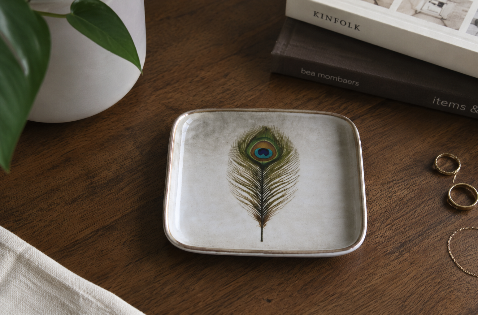 Peacock Feather Ceramic Trinket Dish – Handmade Ring & Jewellery Tray
