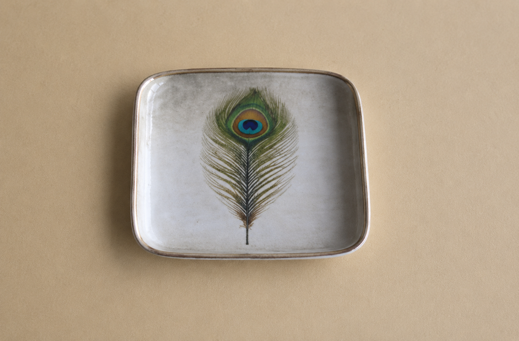 Peacock Feather Ceramic Trinket Dish – Handmade Ring & Jewellery Tray