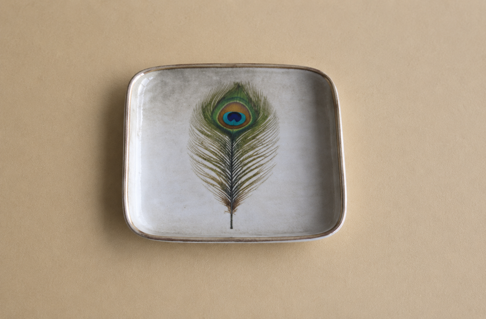 Peacock Feather Ceramic Trinket Dish – Handmade Ring & Jewellery Tray