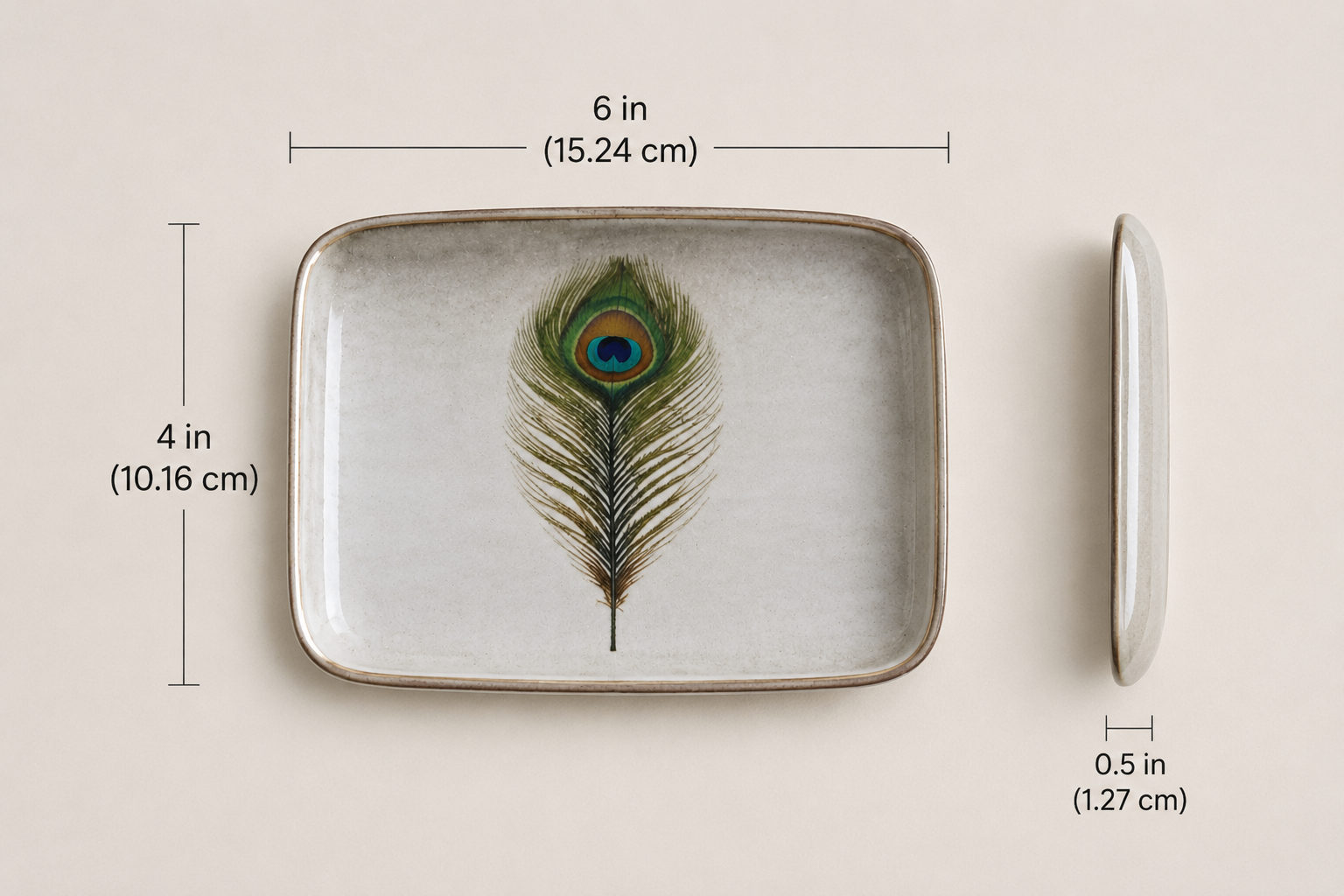 Peacock Feather Ceramic Trinket Dish – Handmade Ring & Jewellery Tray