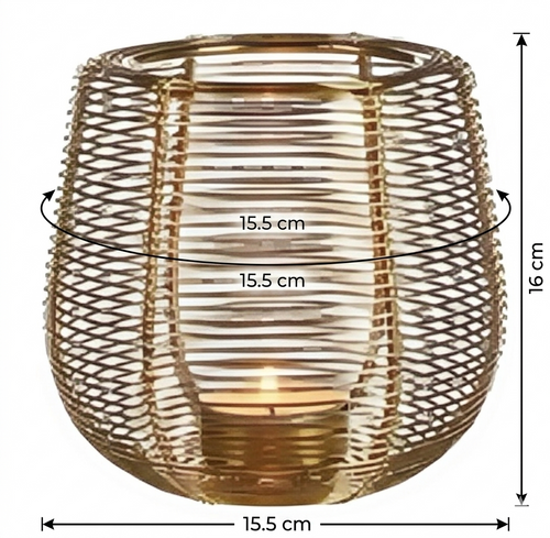 Gold Wire Mesh Candle Holder – Decorative Tealight Lantern | Modern Home Décor