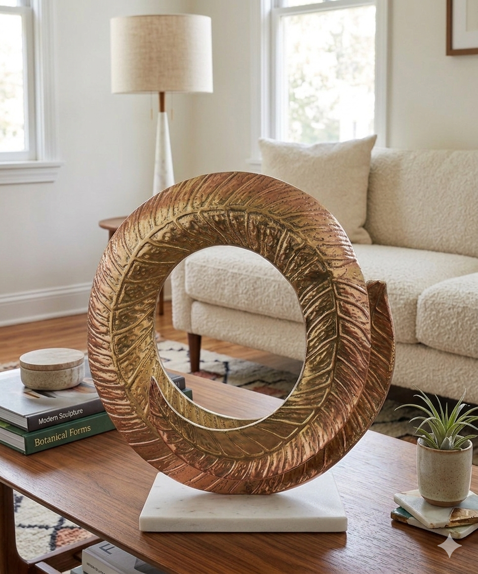 Golden Frond Spiral Abstract Tabletop Sculpture
