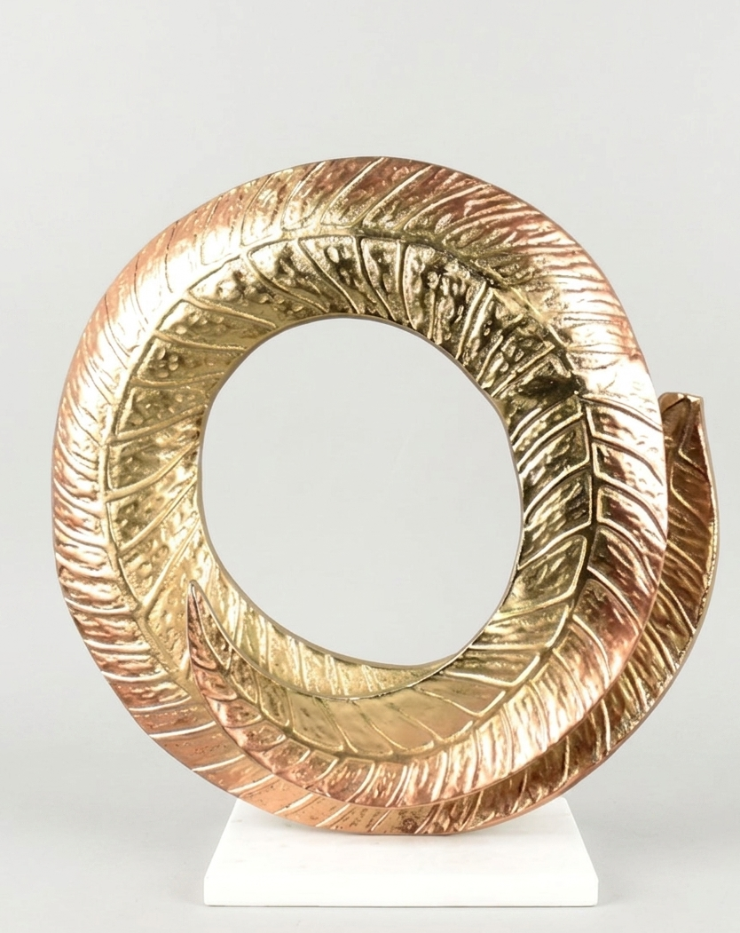 Golden Frond Spiral Abstract Tabletop Sculpture