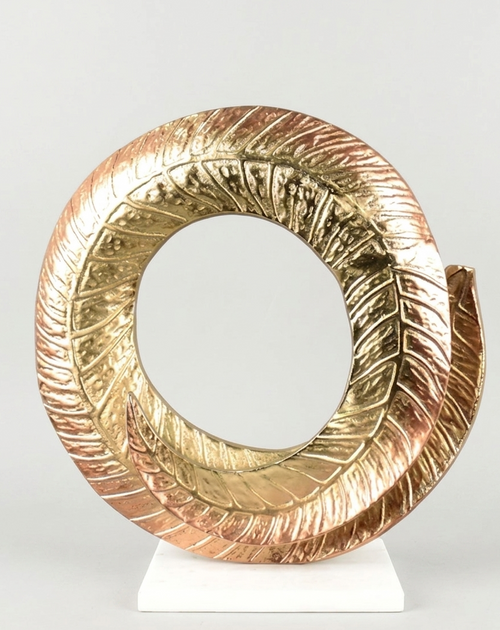 Golden Frond Spiral Abstract Tabletop Sculpture